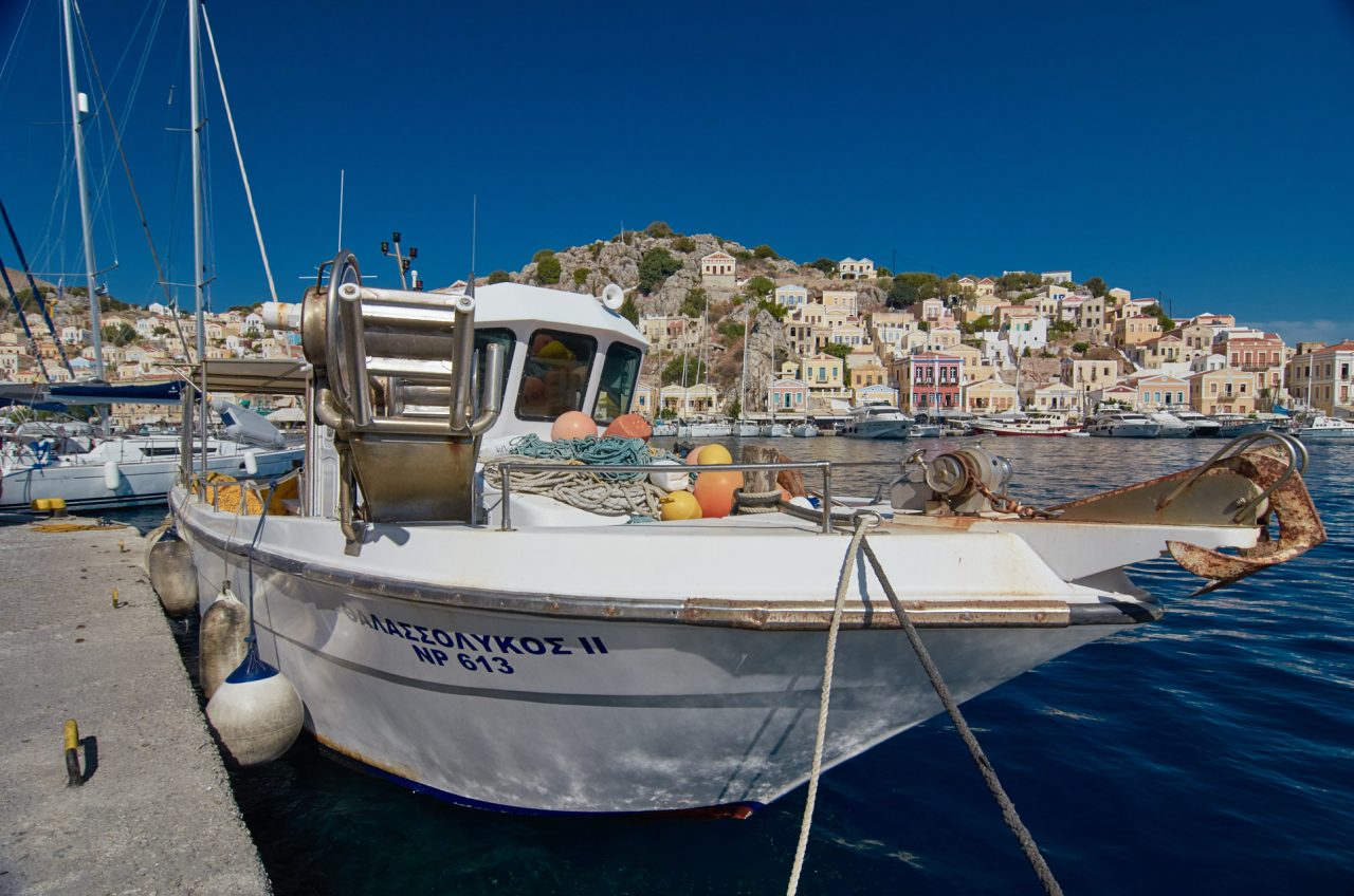 Fishing boat in Port of Gialos, Symi